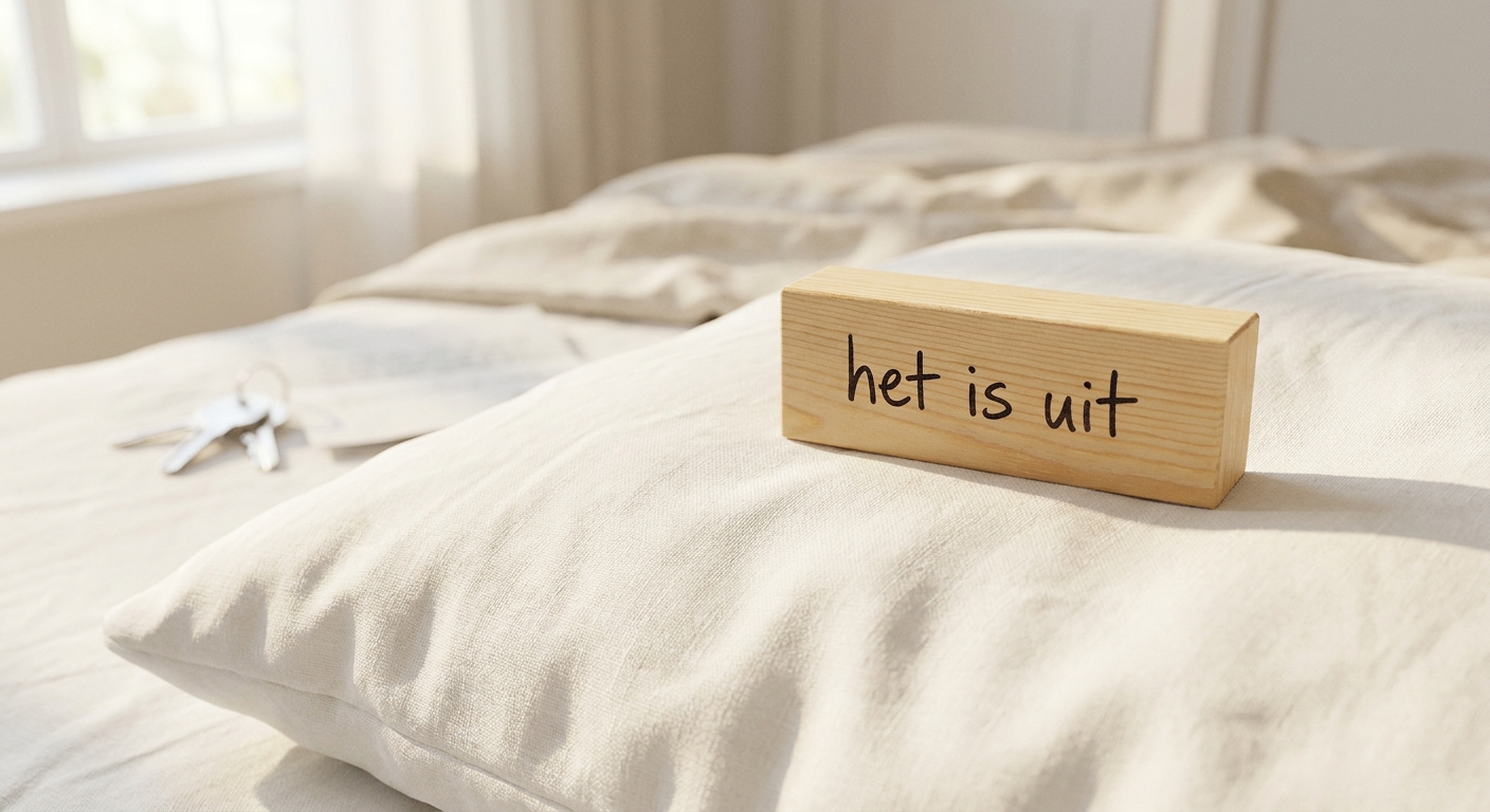 Blokje neergelegd op bed met sleutels ernaast